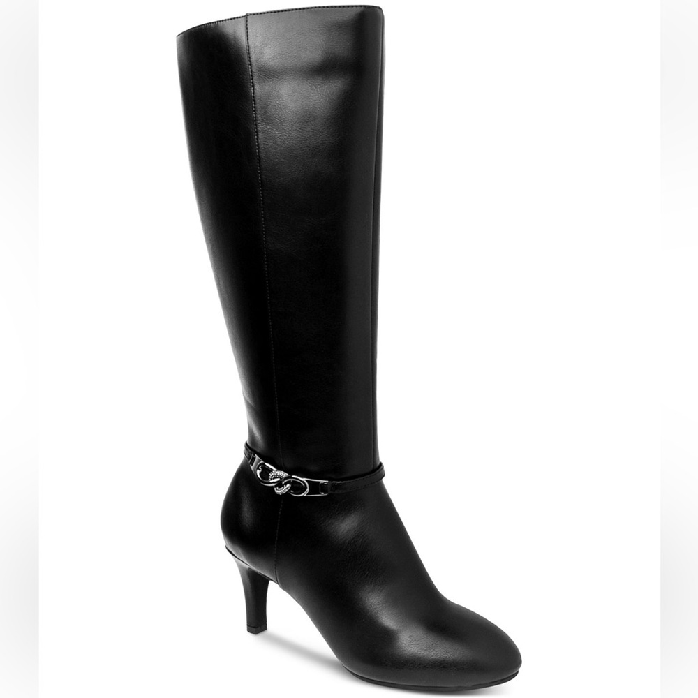 NWT Karen Scott Womens Hanna Black Leather Zip Up Heeled Boot Shoe Size 5.5M